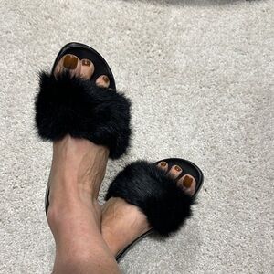 Donald J. Pliner Black Fur Slippers